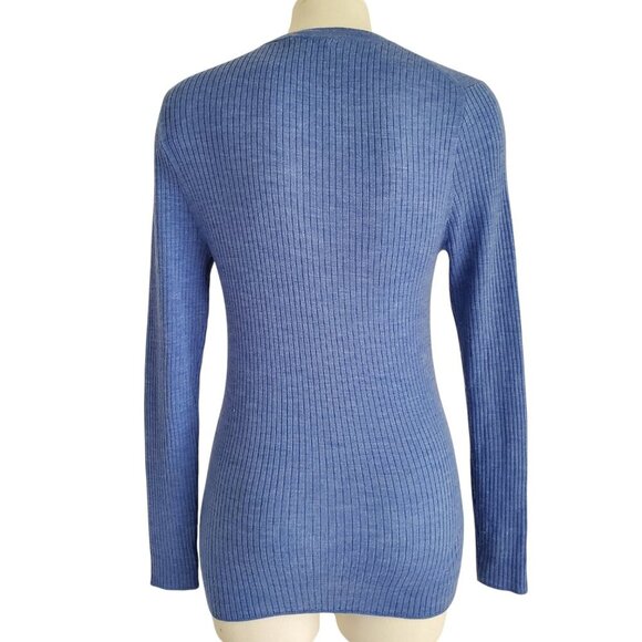 J. Crew Blue Thin Lightweight Cashmere Ribbed Sweater Great Base Layer Size M - Picture 2 of 10